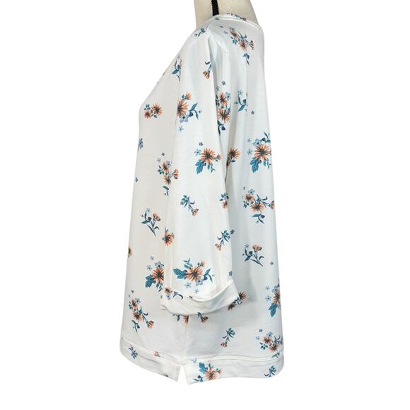 Croft & Barrow XX-Large Sweatshirt Floral 3/4 Cuffed Sleeves Lightweight White - Picture 6 of 7